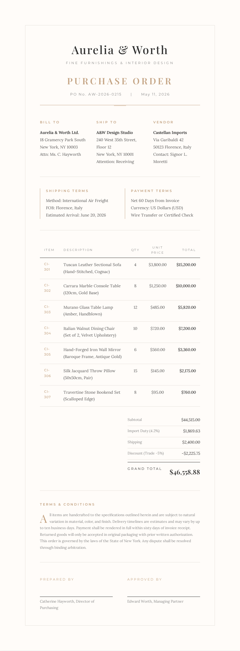 Elegant sophisticated Purchase Order